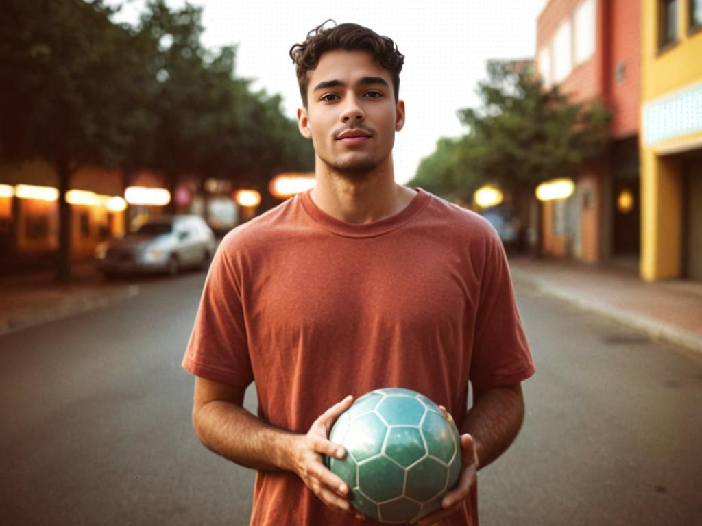 Man with Soccer Ball in Serene Morning