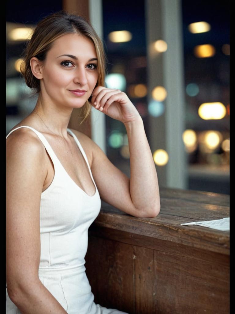 Casual woman with city lights