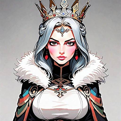 Fantasy Royal Woman with Crown and Fur-Trimmed Armor Digital Art