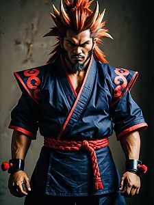 Realistic Akuma Cosplay Man Wearing Detailed Street Fighter Costume