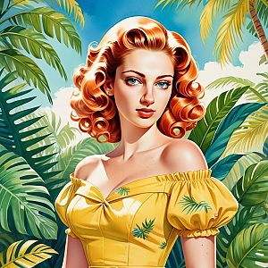 Woman with Red Hair in Tropical Setting