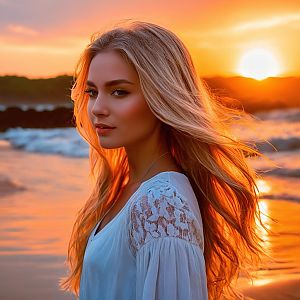Serene Portrait of a Young Woman at Sunset