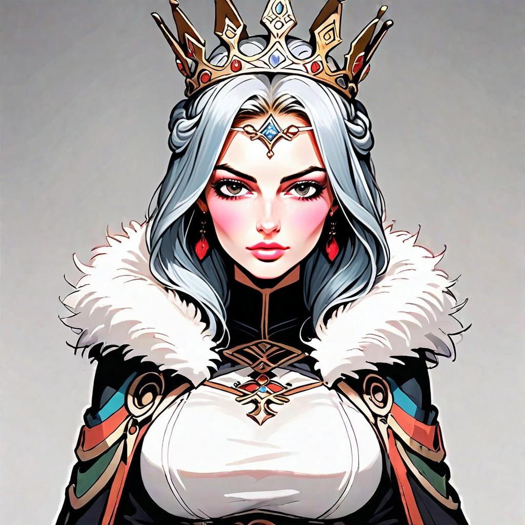 Fantasy Royal Woman with Crown and Fur-Trimmed Armor Digital Art