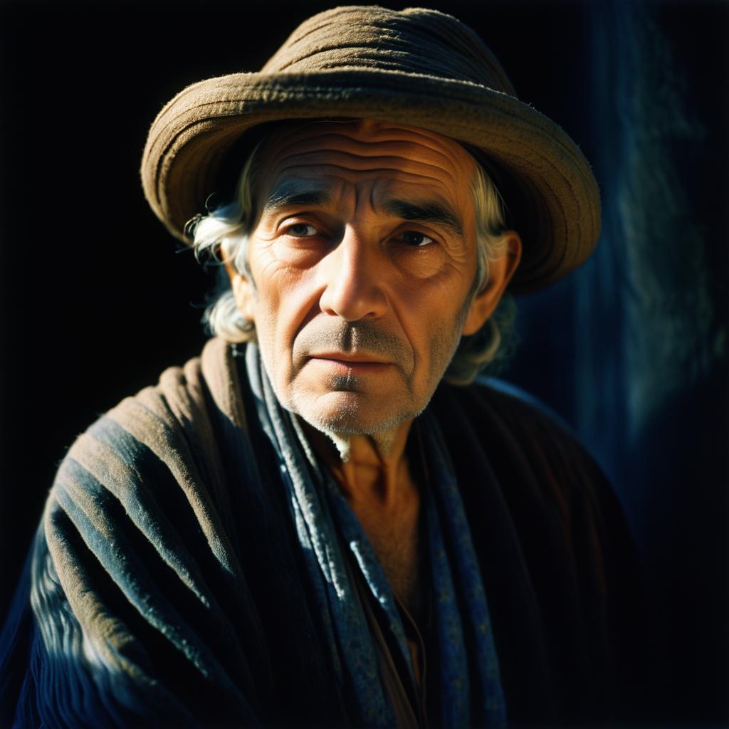 Thoughtful Elderly Man in Rustic Clothing