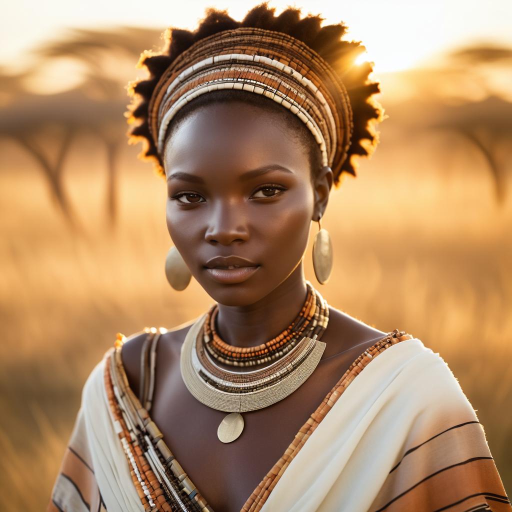 Woman in Traditional African Jewelry at Sunset