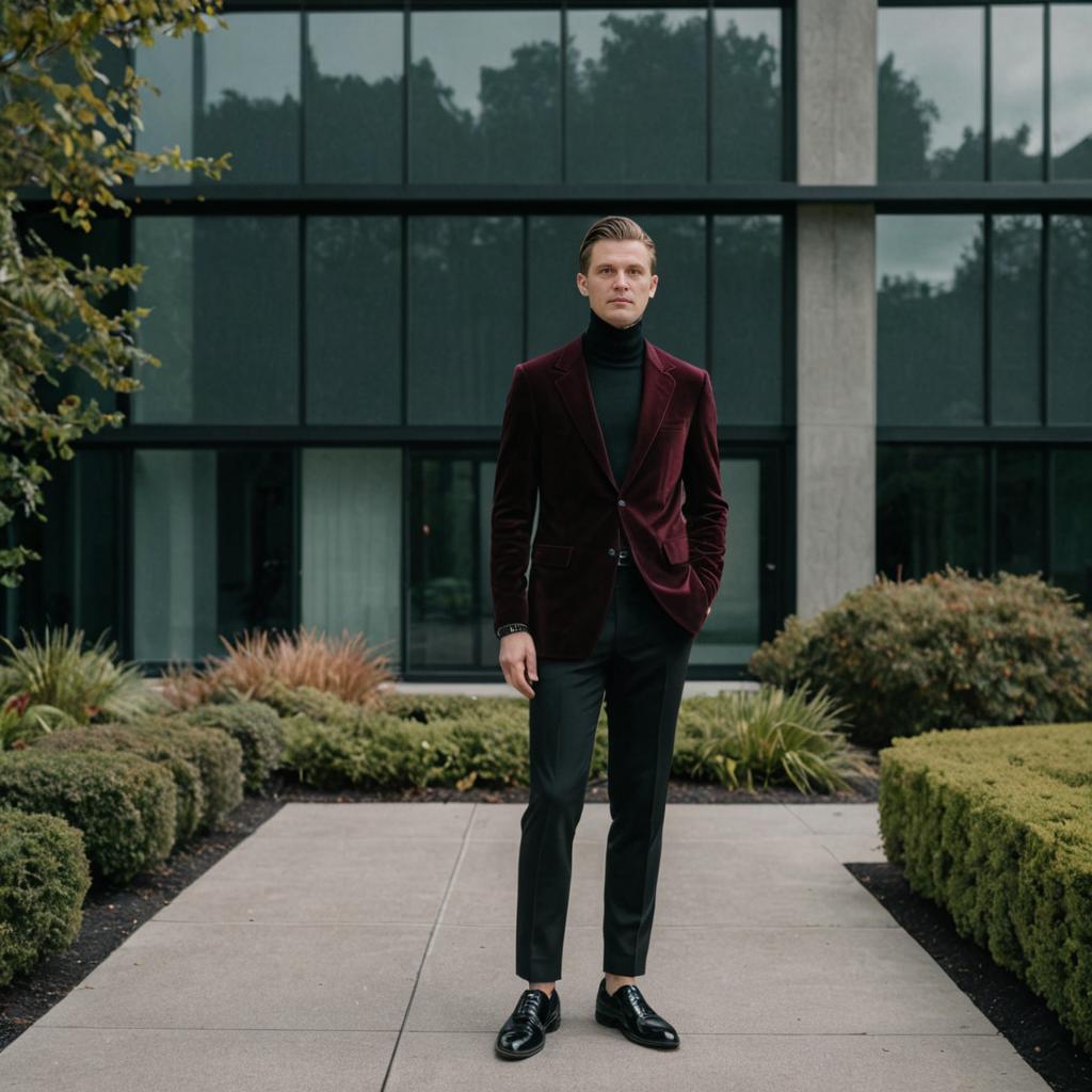 Stylish Man in Burgundy Blazer Outdoors