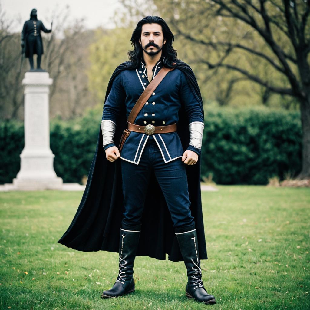 Man in Dark Blue Costume with Cape Man in Dark Blue Costume with Cape