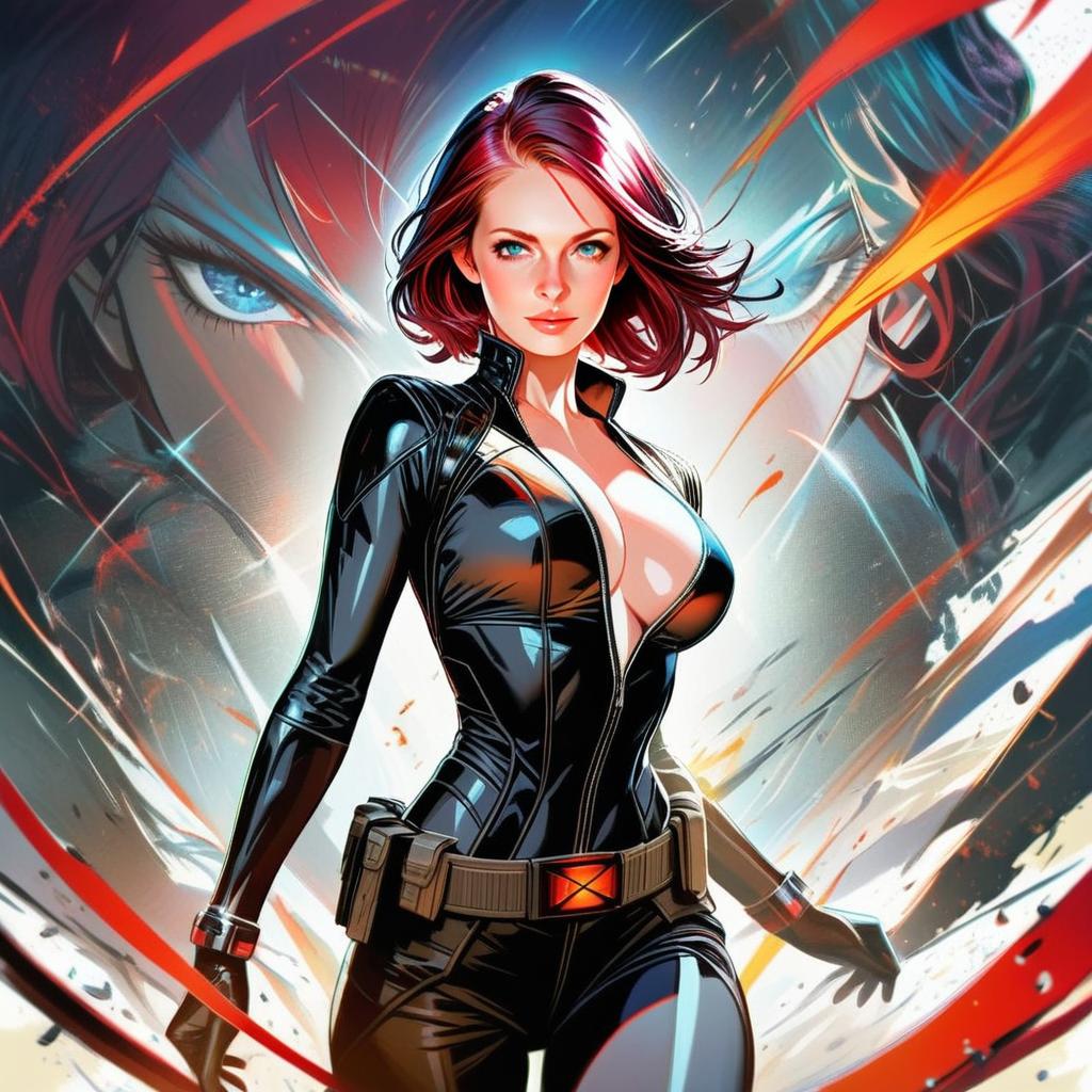 Black Widow Digital Artwork Featuring Woman in Tactical Suit