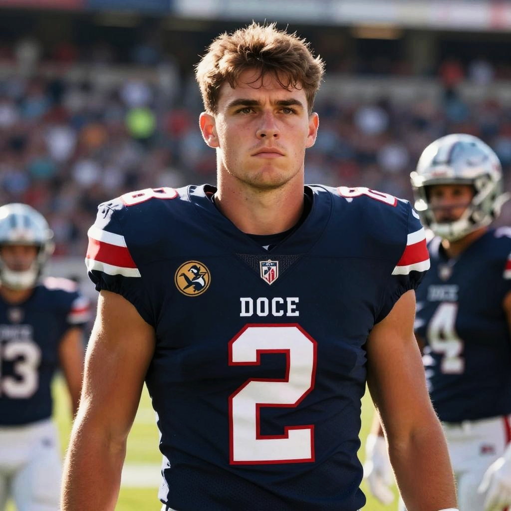 Focused Young Football Player Wearing DOCE Jersey Number 2 on Field