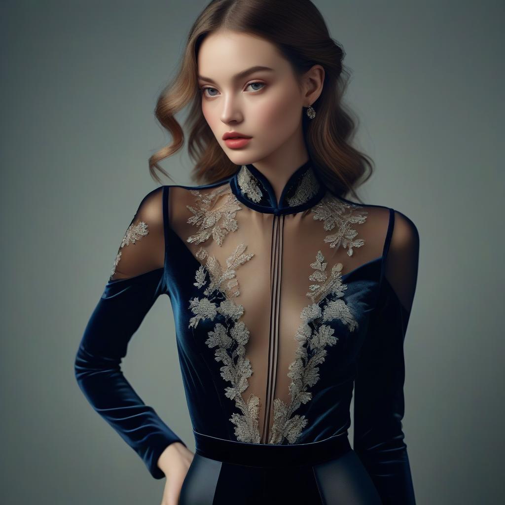 Sophisticated Woman in Elegant Velvet Dress