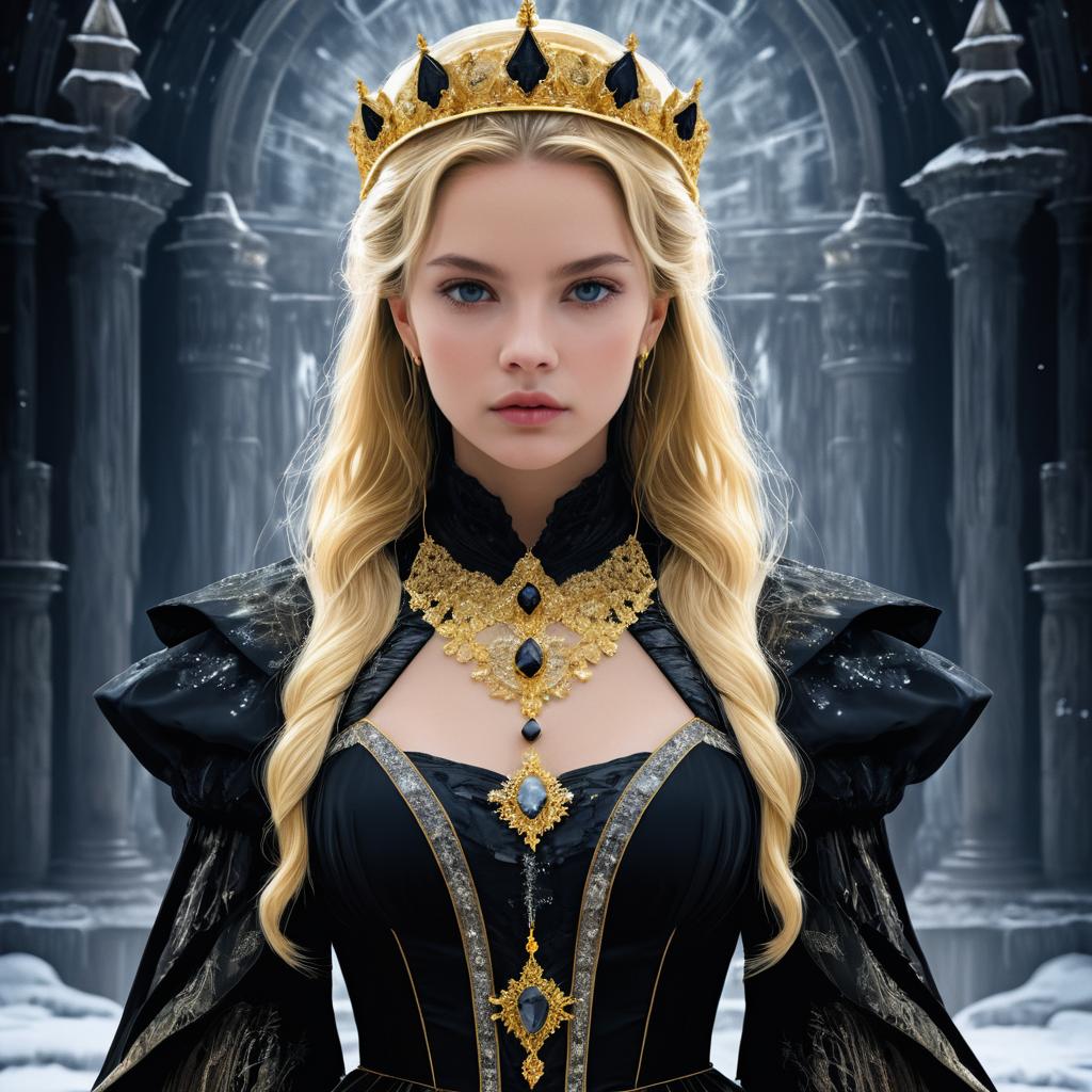 Elegant Princess in Black Gown with Crown