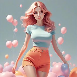 Young Woman with Pink Hair and Balloons