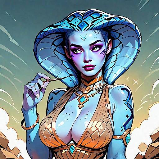 Futuristic Blue-Skinned Woman with Cyberpunk Headpiece Digital Art