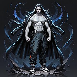 Muscular Man with Ethereal Flames
