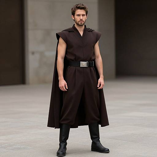 Man in Brown Sci-Fi Jedi Style Costume with Robe and Boots