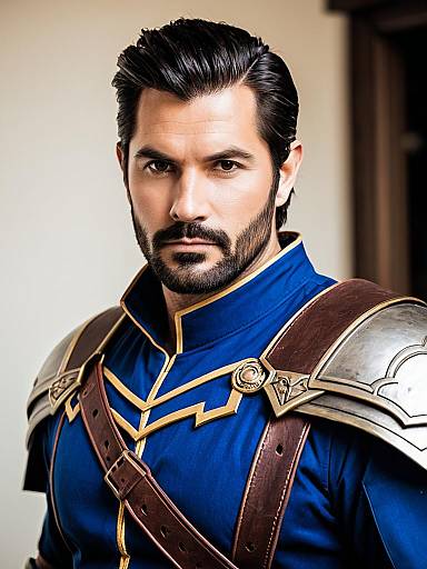 Realistic Fantasy Adventurer Man in Armor Blue Tunic Final Fantasy XIV