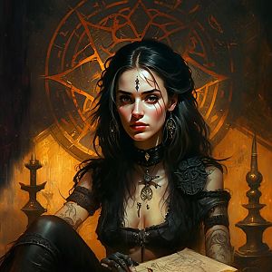 Gothic Woman Portrait with Mystical Symbol