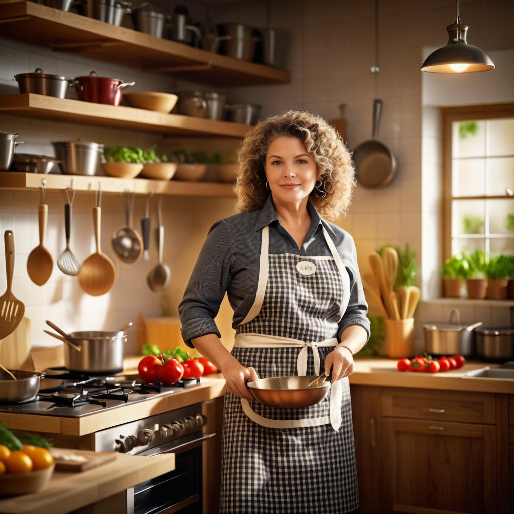 Woman Cooking in Cozy Kitchen