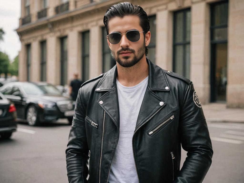 Confident Man in Biker Fashion