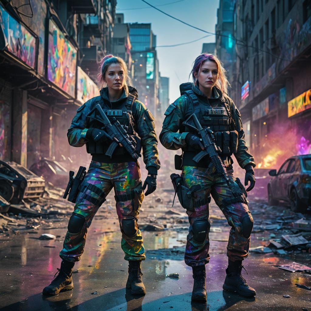 Tactical Couple in Apocalyptic Streetscape