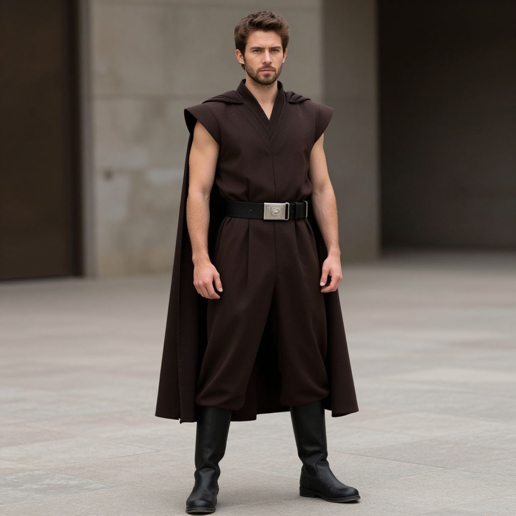 Man in Brown Sci-Fi Jedi Style Costume with Robe and Boots