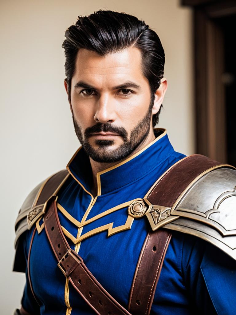 Realistic Fantasy Adventurer Man in Armor Blue Tunic Final Fantasy XIV