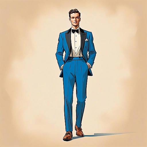Stylish Man in Blue Tuxedo Digital Illustration