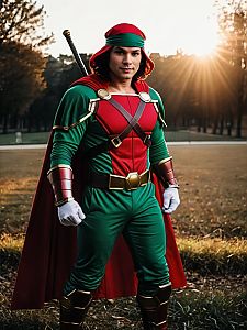 Man Cosplay Wearing Raphael 1987 Costume Realistic Photo