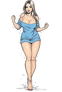 Digital Illustration of Confident Woman in Blue Dress