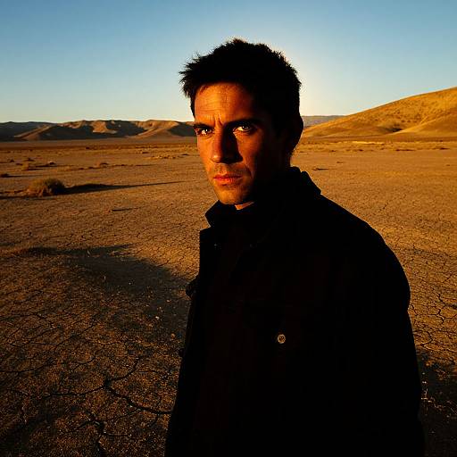 Man in Desert Landscape at Golden Hour