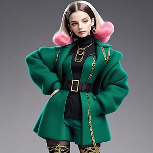 Stylish Woman in Green Jacket and Shorts
