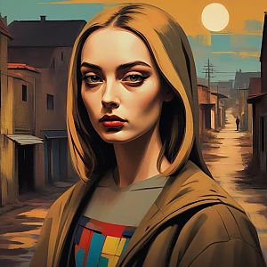 Strong Gaze Woman in Urban Sunset