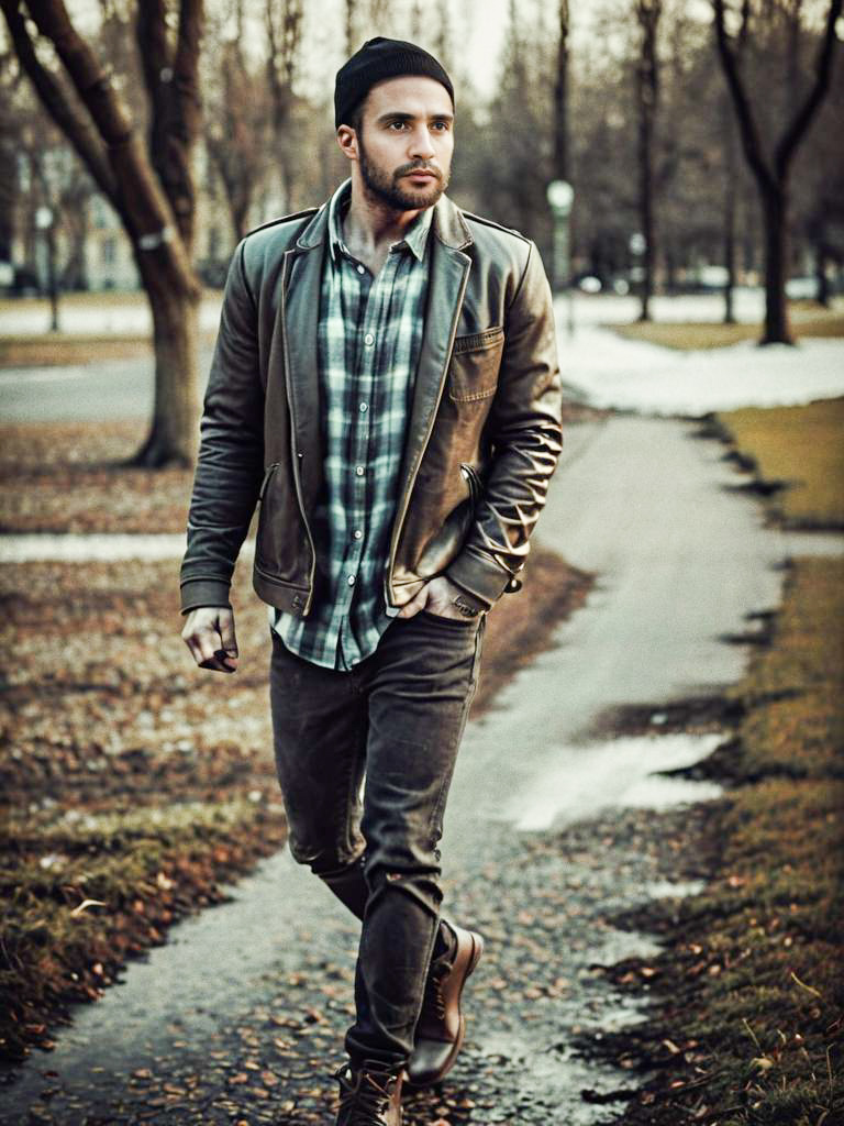 Stylish Man in Urban Fashion at Park