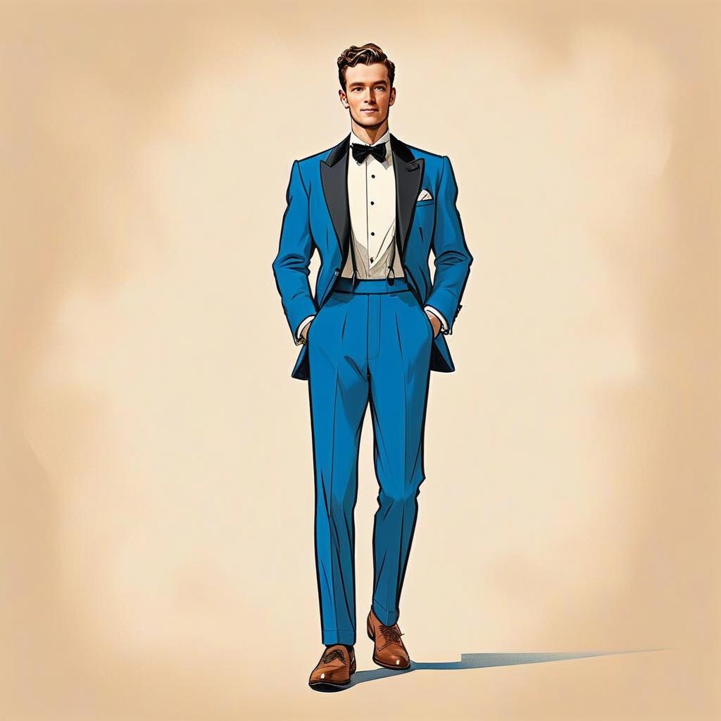 Stylish Man in Blue Tuxedo Digital Illustration