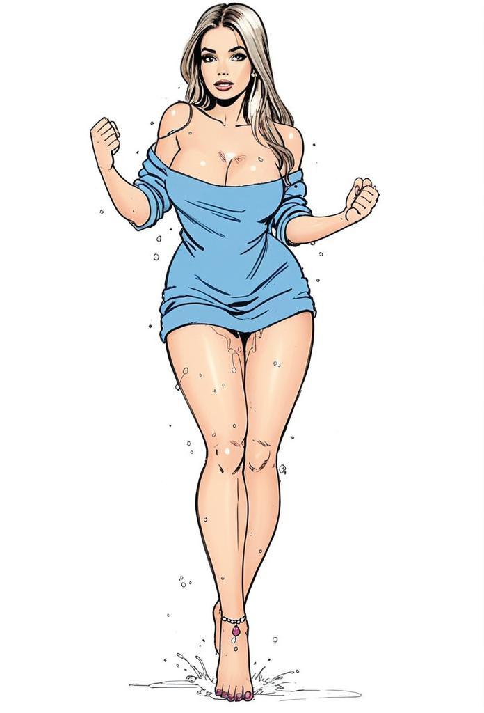 Digital Illustration of Confident Woman in Blue Dress