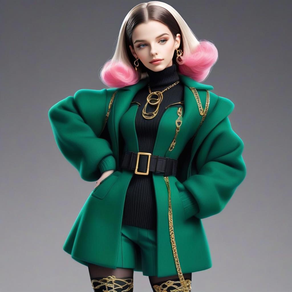 Stylish Woman in Green Jacket and Shorts
