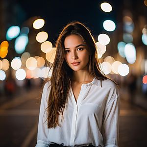 Confident Young Woman in Urban Night Setting