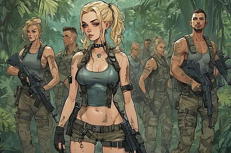 Armed Soldiers in Jungle Tactical Gear Digital Illustration