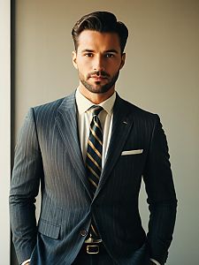 Man in Stylish Summer Pinstripe Suit with Tie - Professional Portrait