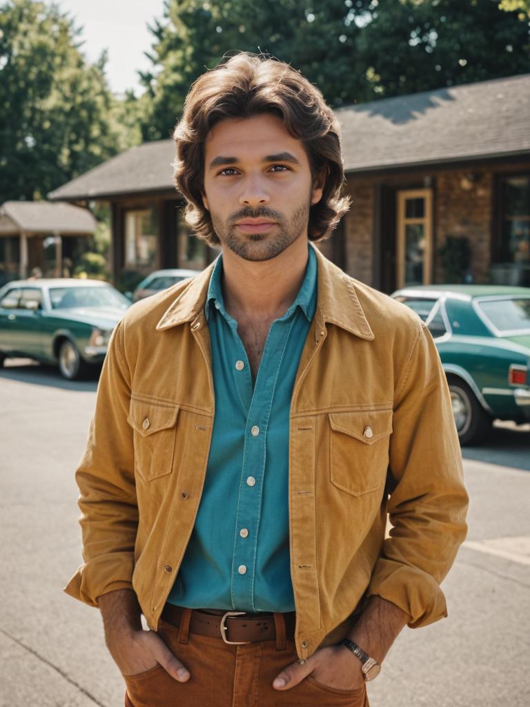 Man in 70s Style with Mustard Jacket