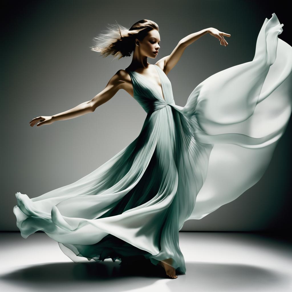 Elegant Woman Dancing in Ethereal Gown