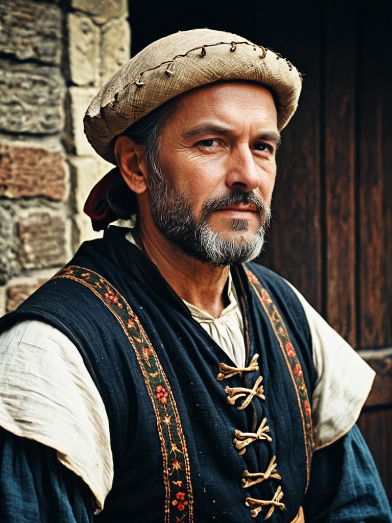 Medieval Peasant Man Costume Waist Up Portrait