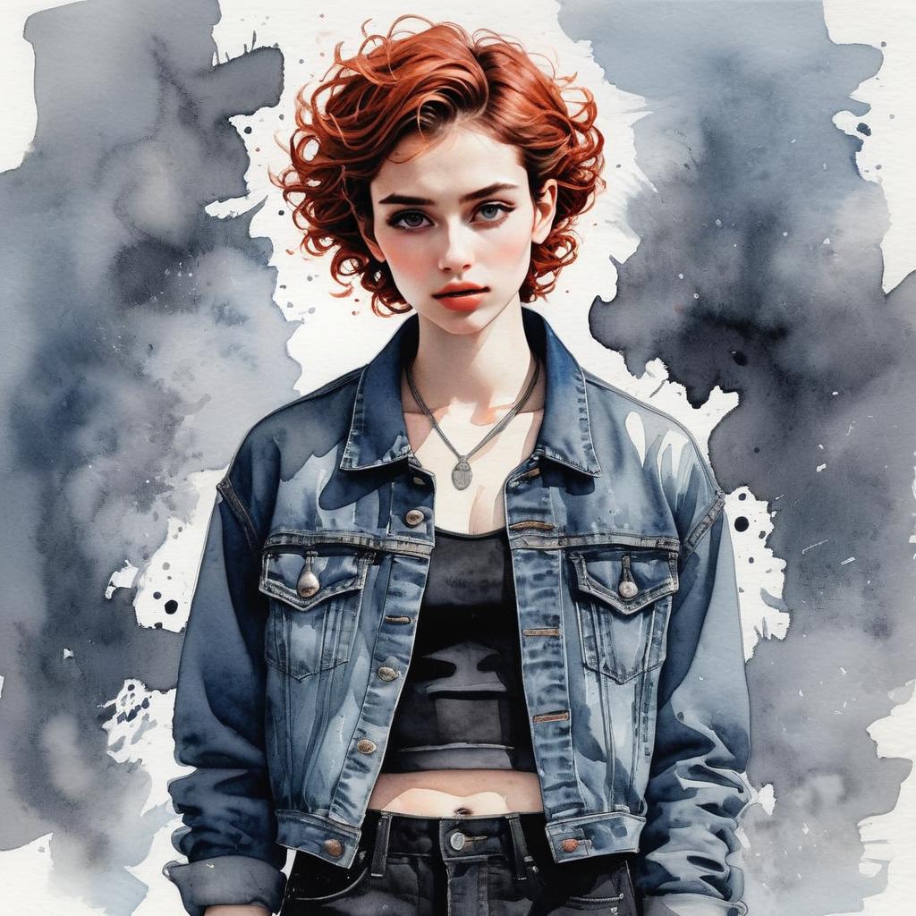 Digital Watercolor Portrait of Young Woman with Red Hair Digital Watercolor Portrait of Young Woman with Red Hair