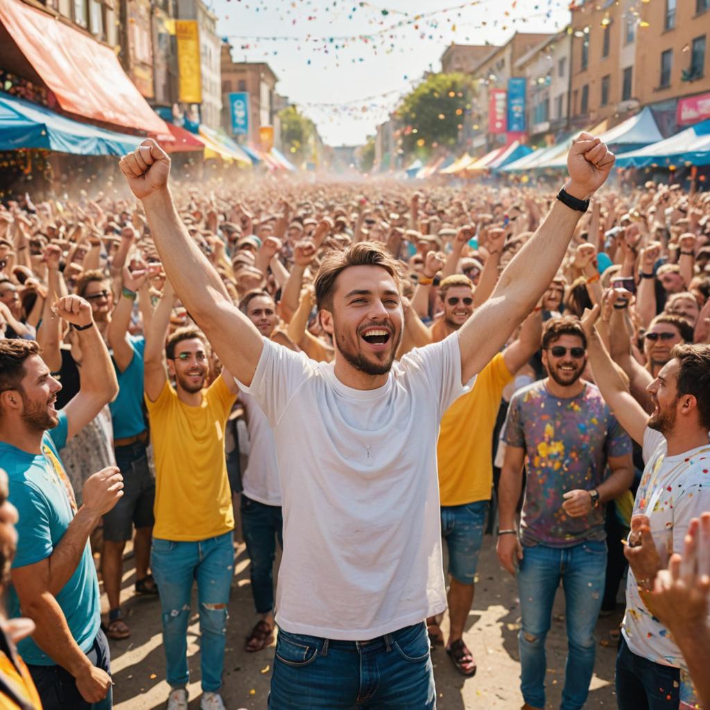 Man Celebrating Victory Over Unhealthy Eating