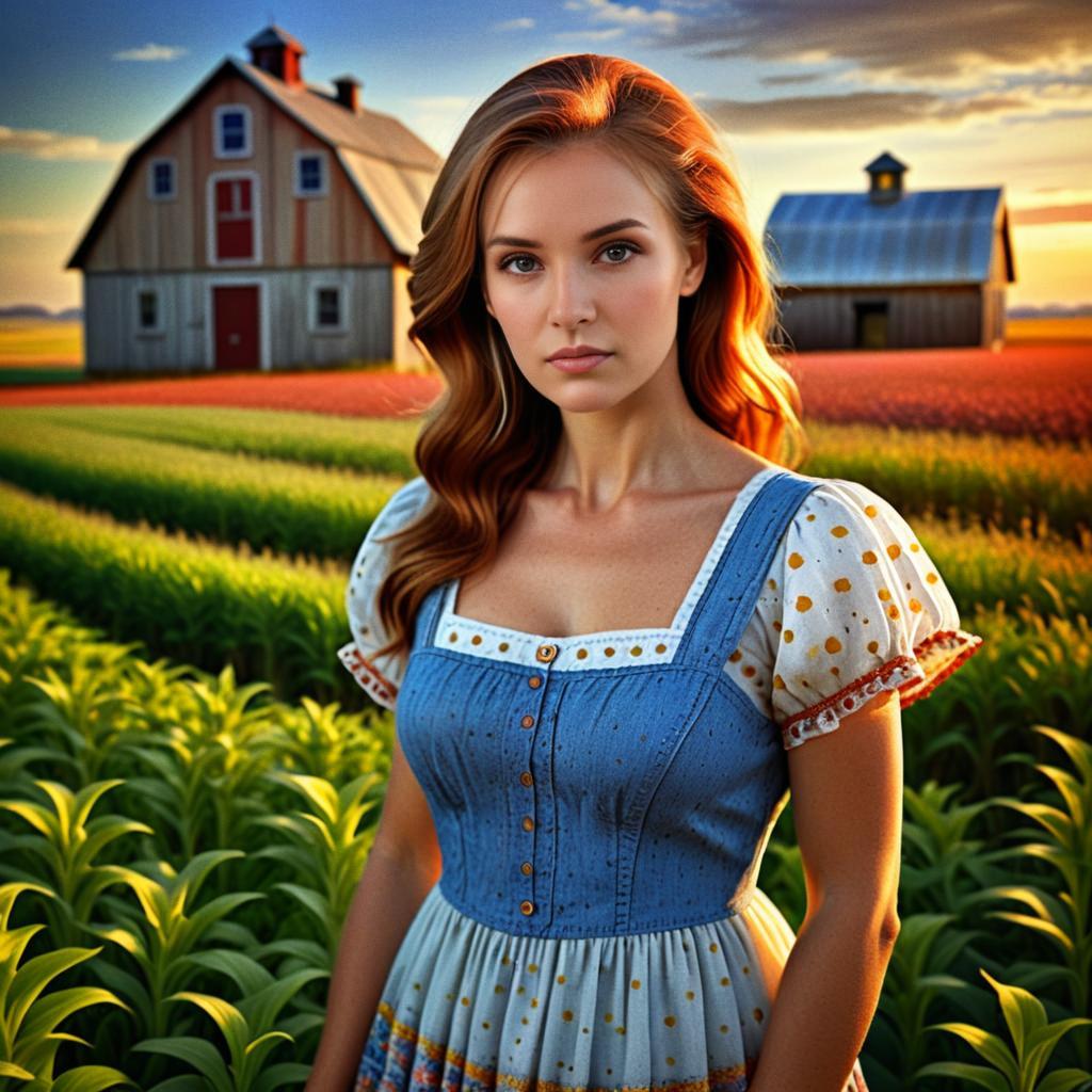 Woman in Vintage Outfit in Vibrant Field