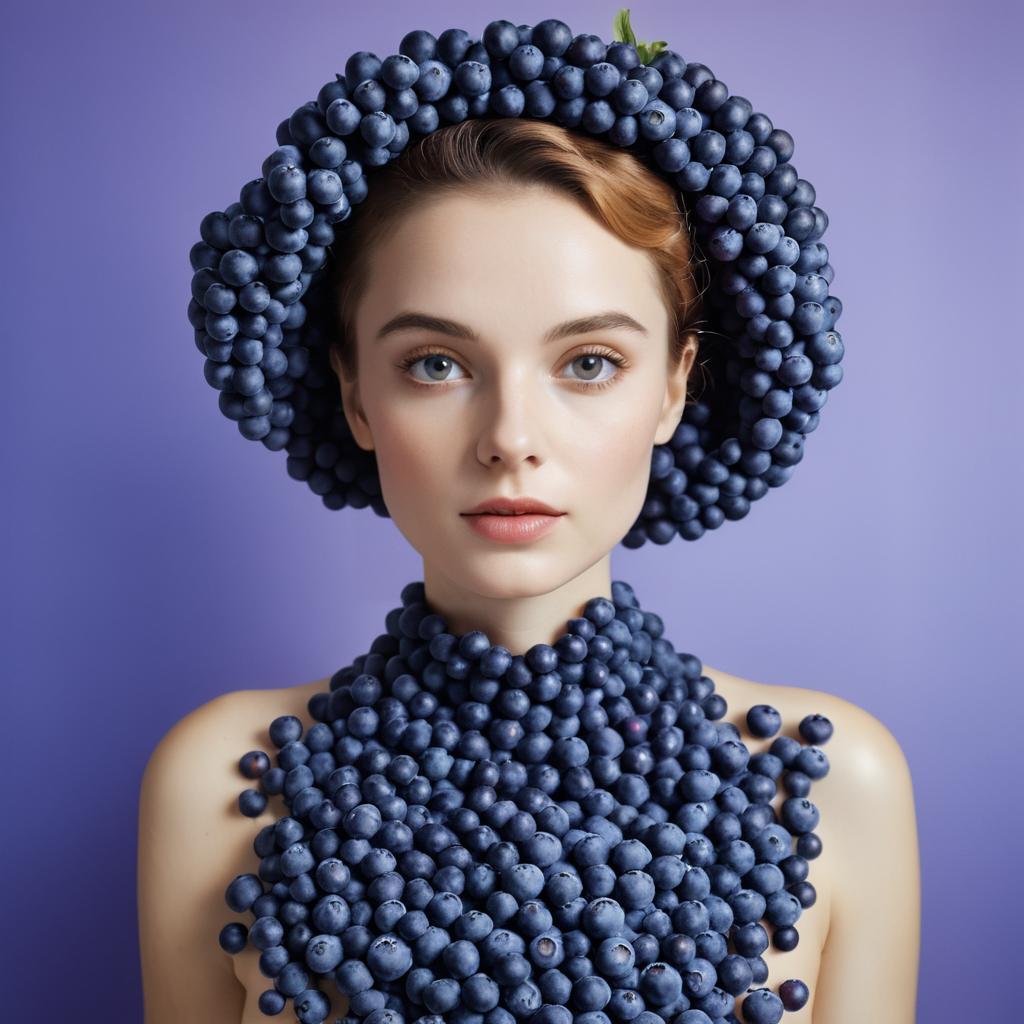 Woman in Blueberry-Themed Fashion