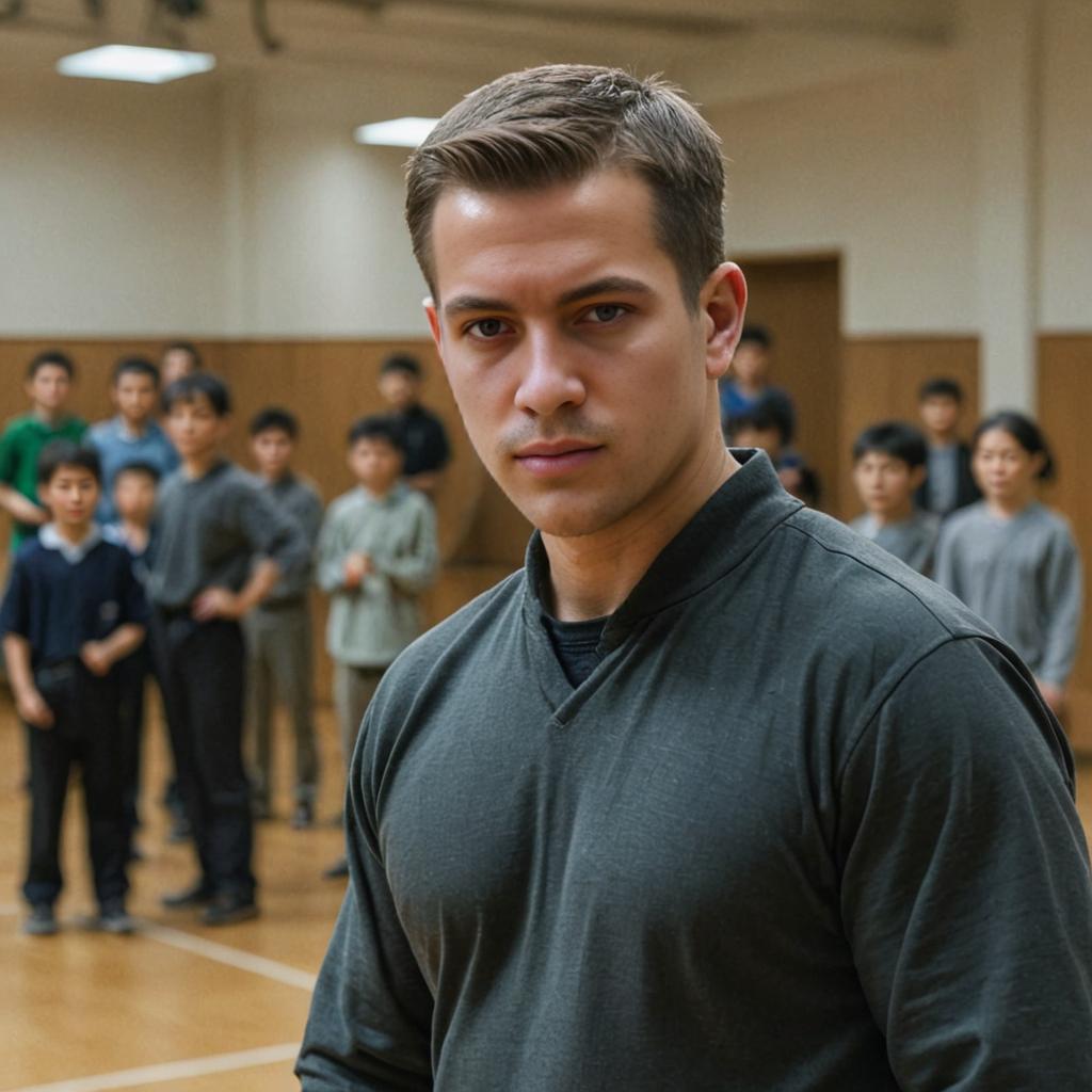 Young Man in Kyudo Stance Observed by Onlookers