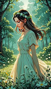 Serene Woman in Meadow with Floral Crown
