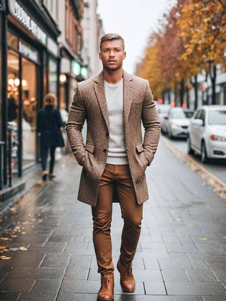 Stylish Man in Autumn City Street