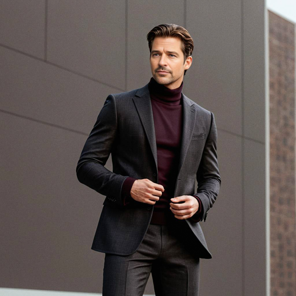 Confident Man in Tailored Suit and Turtleneck